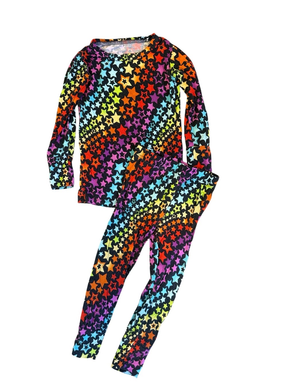 Bums and Roses Girls' Black Rainbow Star Print Pajama Set